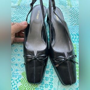Liz Baker Black Slingback Heels with Bow